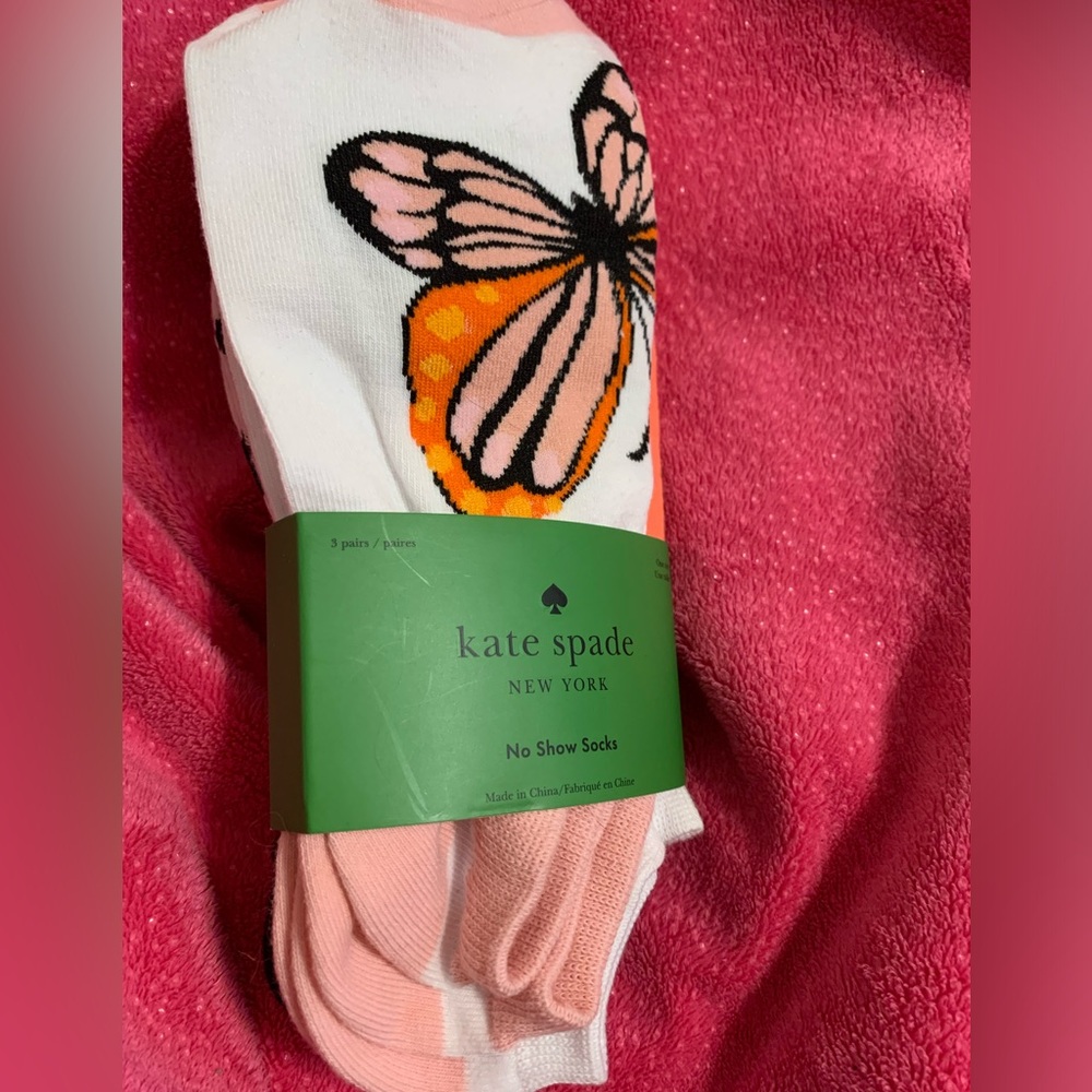 Kate Spade 3 pk no show socks nwt